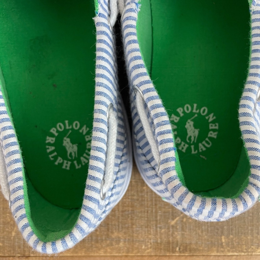 Polo by Ralph Lauren Blue & White Striped Canvas Boat Shoes - Picture 7 of 9
